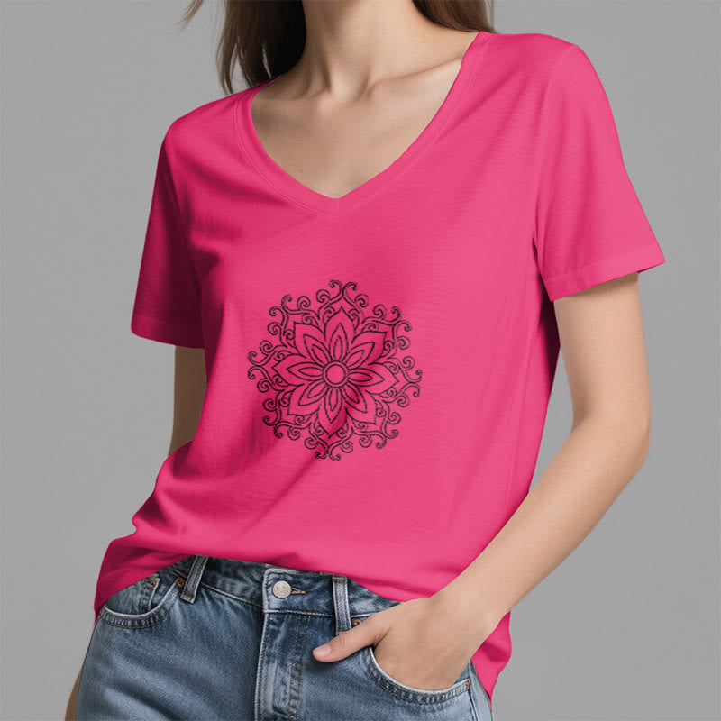Olivenorma Mandala Inner Strength T-shirt con scollo a V per yoga e meditazione - image 26