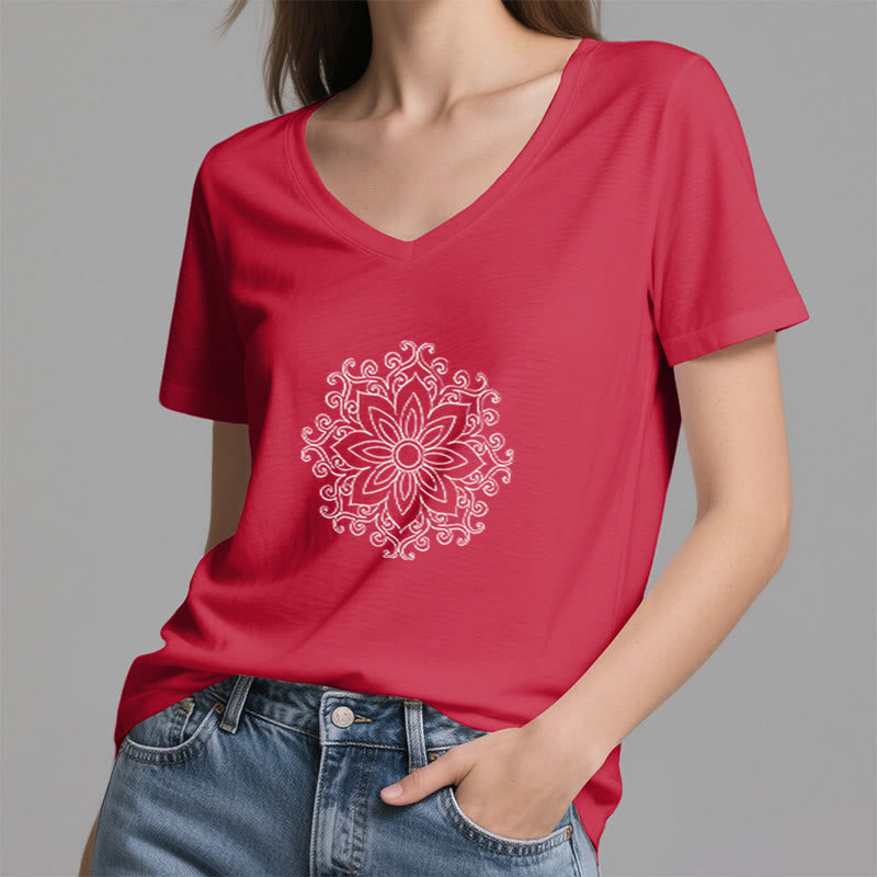 Olivenorma Mandala Inner Strength T-shirt con scollo a V per yoga e meditazione - image 22