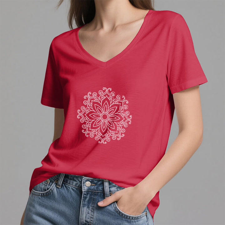 Olivenorma Mandala Inner Strength T-shirt con scollo a V per yoga e meditazione - image 22