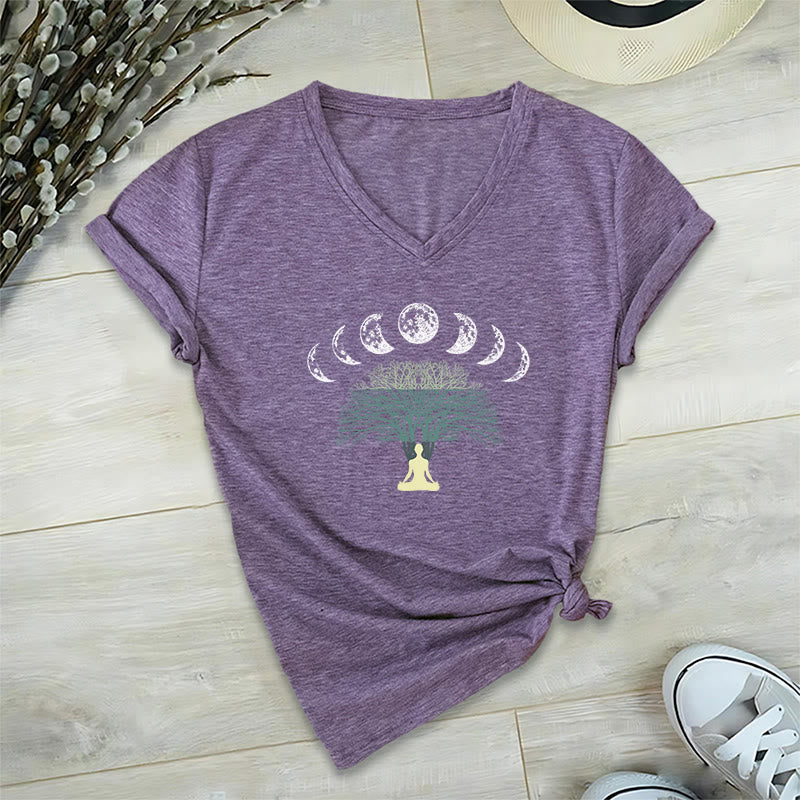 Maglietta da meditazione yoga con scollo a V e motivo "Albero della vita" di Olivenorma - Viola - 2XL - image 9