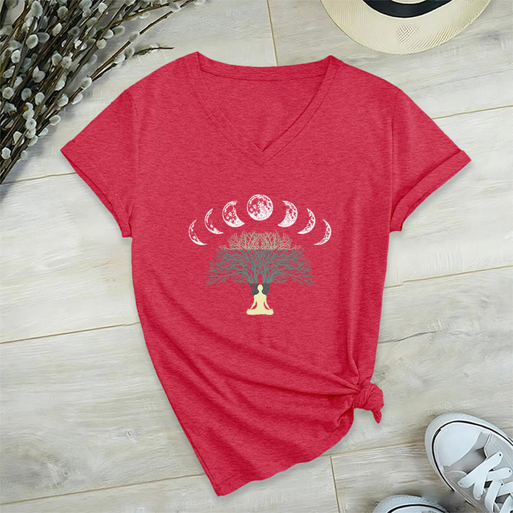 Maglietta da meditazione yoga con scollo a V e motivo "Albero della vita" di Olivenorma - Rosso - 2XL - image 21