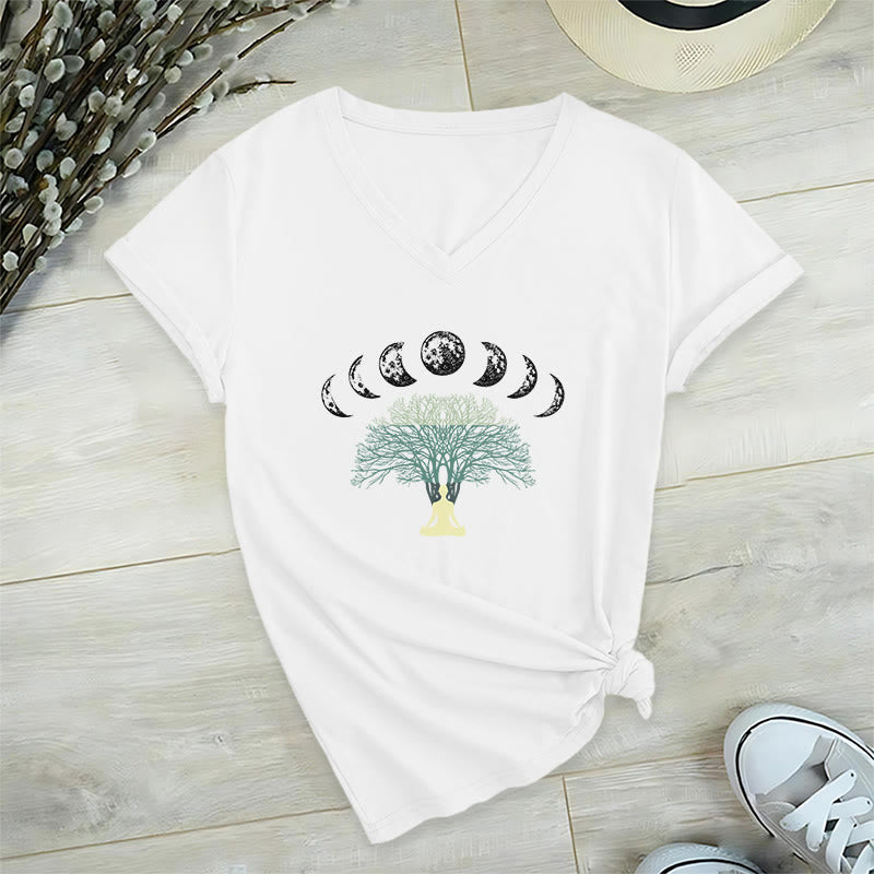 Maglietta da meditazione yoga con scollo a V e motivo "Albero della vita" di Olivenorma - Bianco - 2XL - image 3