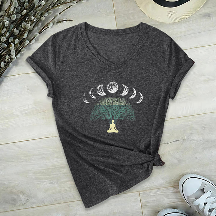 Maglietta da meditazione yoga con scollo a V e motivo "Albero della vita" di Olivenorma - Grigio - 2XL - image 7