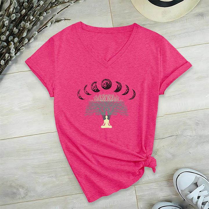 Maglietta da meditazione yoga con scollo a V e motivo "Albero della vita" di Olivenorma - Rosa rossa - 2XL - image 25