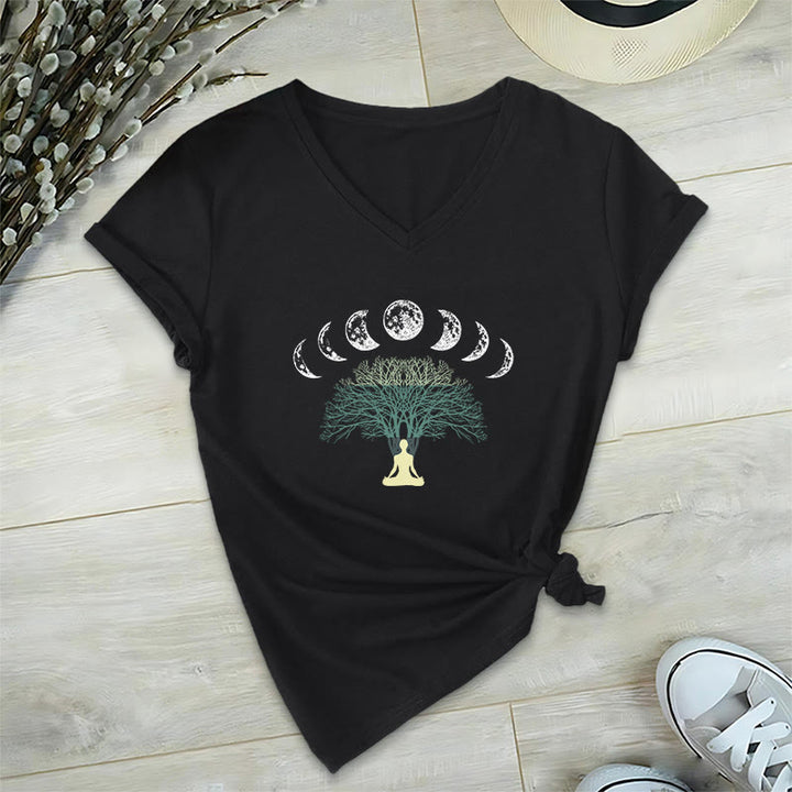 Maglietta da meditazione yoga con scollo a V e motivo "Albero della vita" di Olivenorma - Nero - 2XL - image 5
