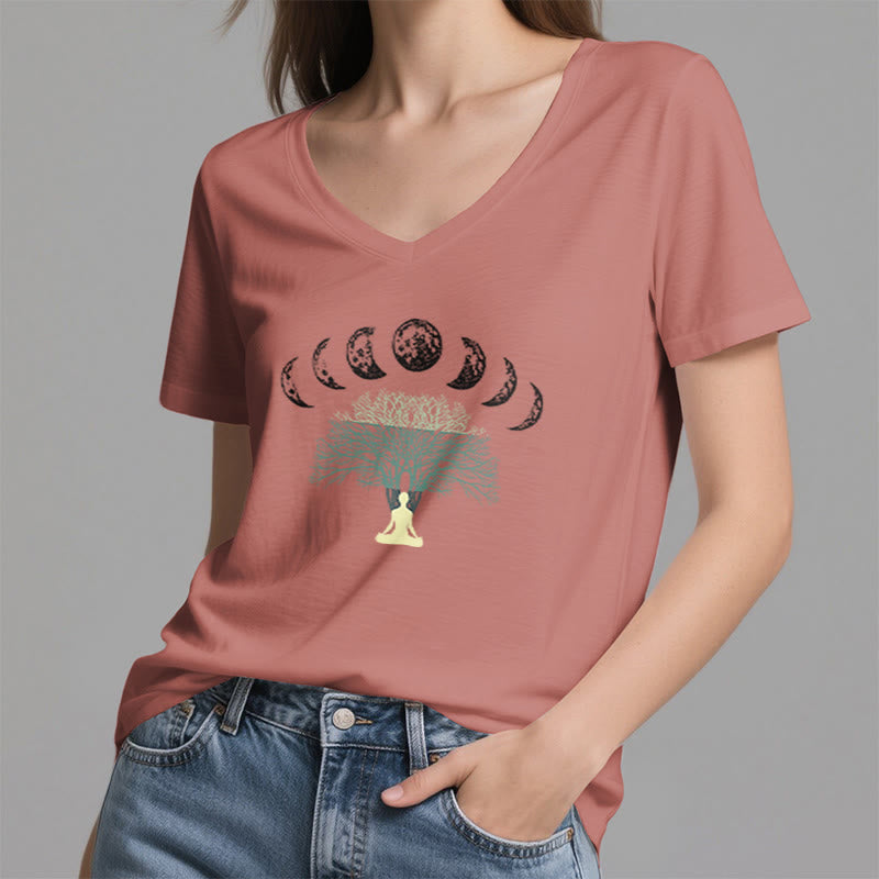 Olivenorma Maglietta da meditazione yoga in cotone con scollo a V e motivo "Albero della vita" - image 12