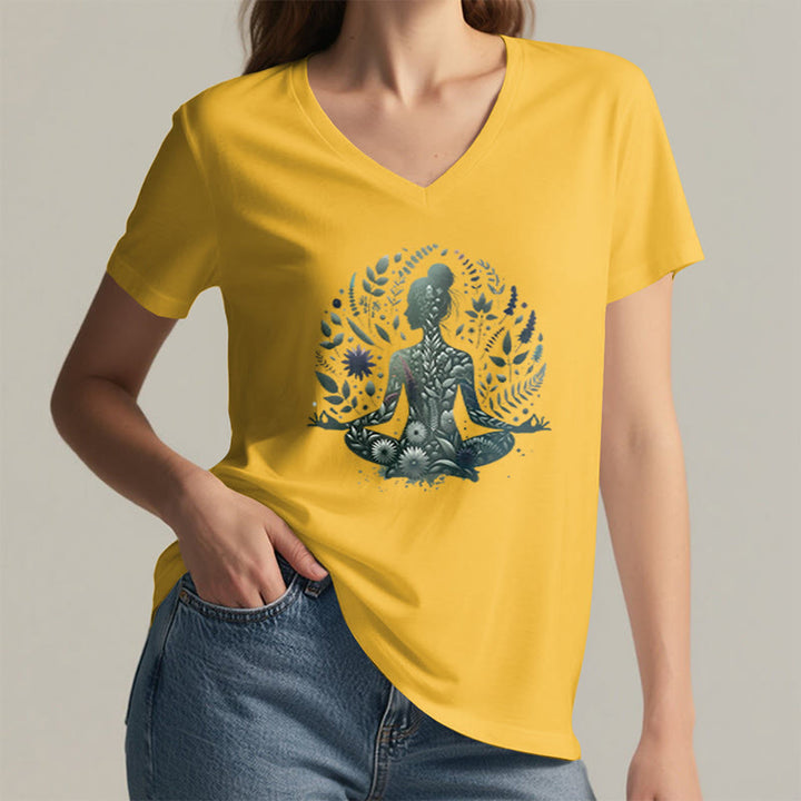 Olivenorma Maglietta da meditazione yoga con scollo a V e stampa Mindful Power ispirata alla natura - image 24