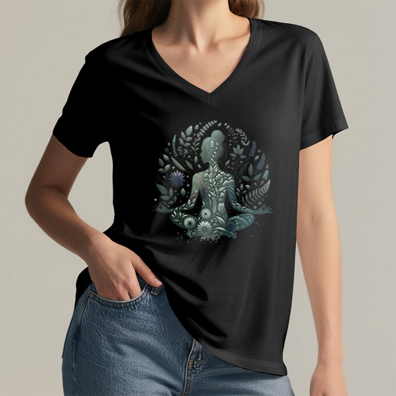 Olivenorma Maglietta da meditazione yoga con scollo a V e stampa Mindful Power ispirata alla natura - image 4