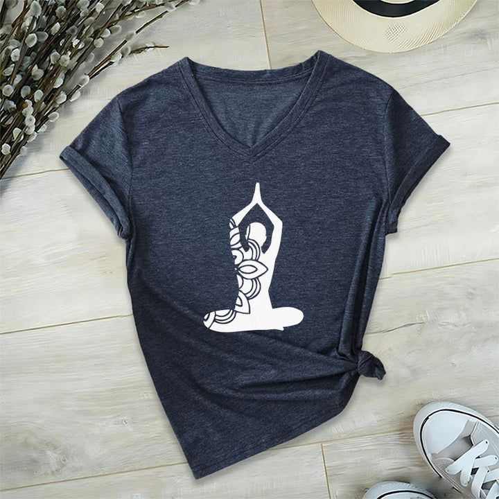 Maglietta da meditazione con scollo a V e scritta "Olivenorma Yoga Pose Mindful Energy" - Blu navy - 2XL - image 13
