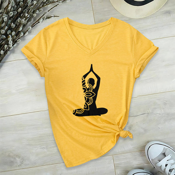 Maglietta da meditazione con scollo a V e scritta "Olivenorma Yoga Pose Mindful Energy" - Giallo - 2XL - image 23