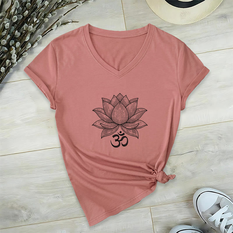 Olivenorma Lotus Mindful Power T-shirt con scollo a V per yoga e meditazione - Rosa - 2XL - image 9