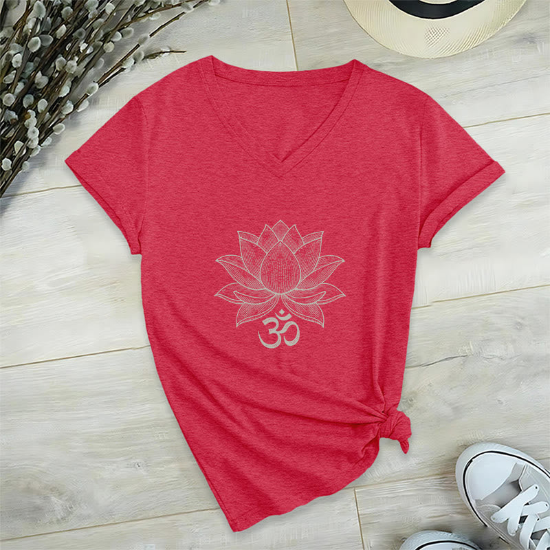 Olivenorma Lotus Mindful Power T-shirt con scollo a V per yoga e meditazione - Rosso - 2XL - image 21
