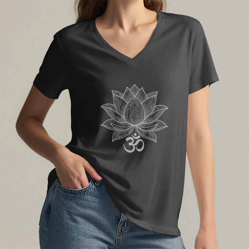 Olivenorma Lotus Mindful Power T-shirt con scollo a V per yoga e meditazione - image 6