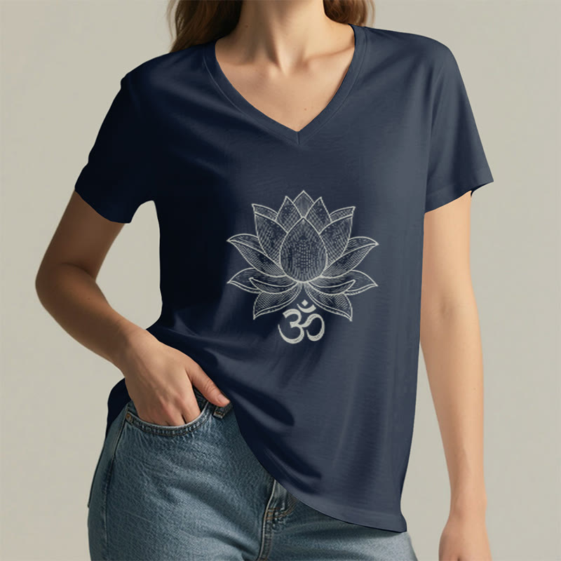 Olivenorma Lotus Mindful Power T-shirt con scollo a V per yoga e meditazione - image 12