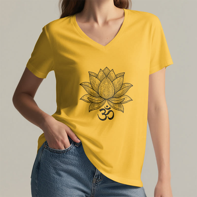Olivenorma Lotus Mindful Power T-shirt con scollo a V per yoga e meditazione - image 24