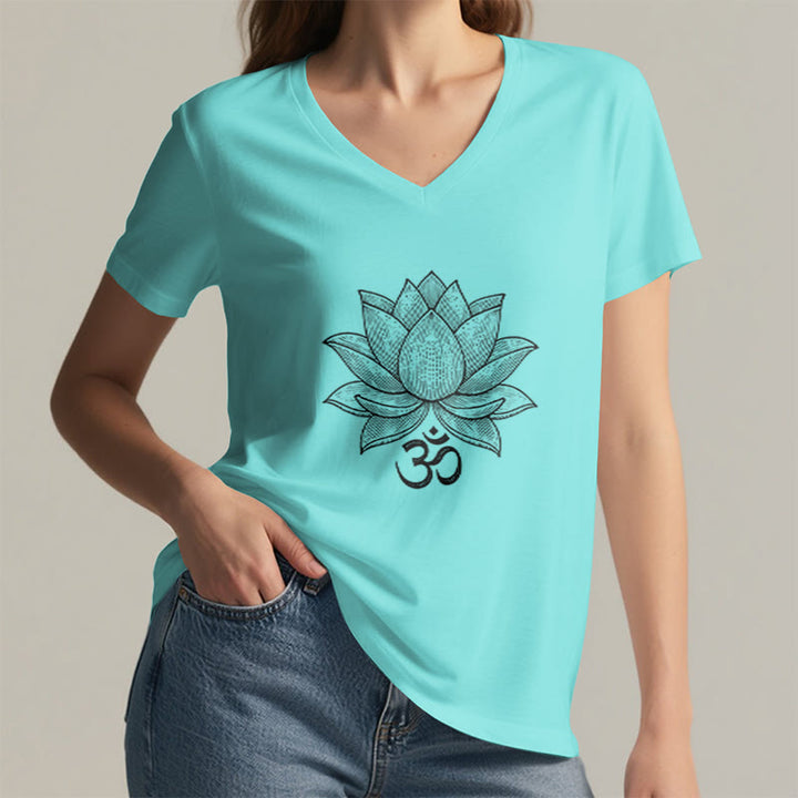 Olivenorma Lotus Mindful Power T-shirt in cotone con scollo a V per yoga e meditazione - image 14