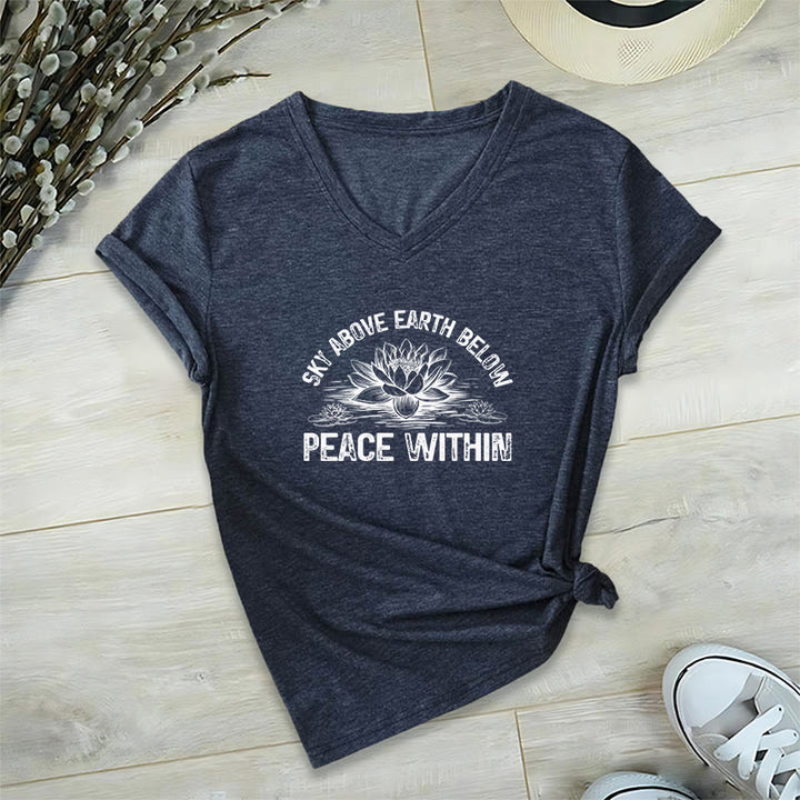 Olivenorma Maglietta da meditazione yoga con scollo a V e simbolo della pace interiore - Blu navy - 2XL - image 13