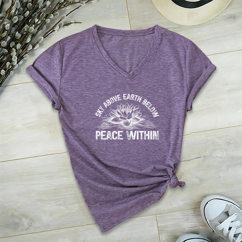 Olivenorma Maglietta da meditazione yoga con scollo a V e simbolo della pace interiore - Viola - 2XL - image 9