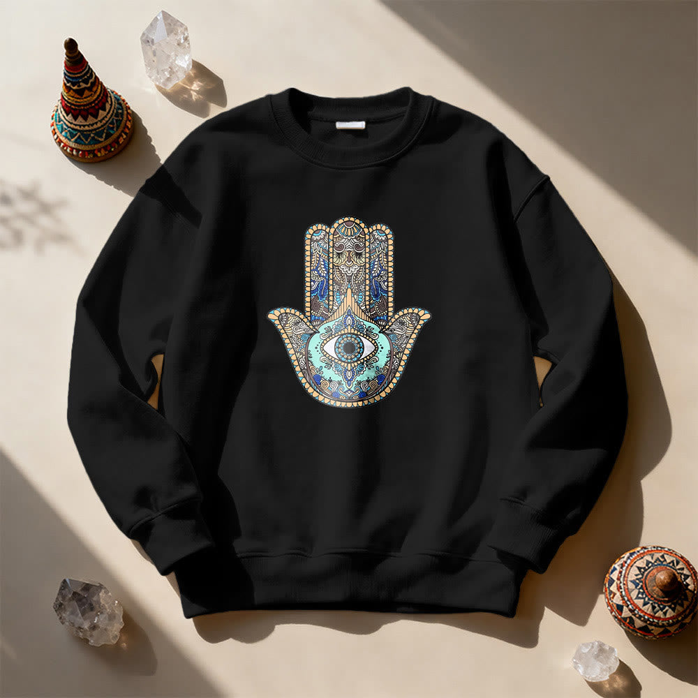 Felpa Olivenorma Chic Evil Eye Hamsa Hand - Nero - 2XL - image 3