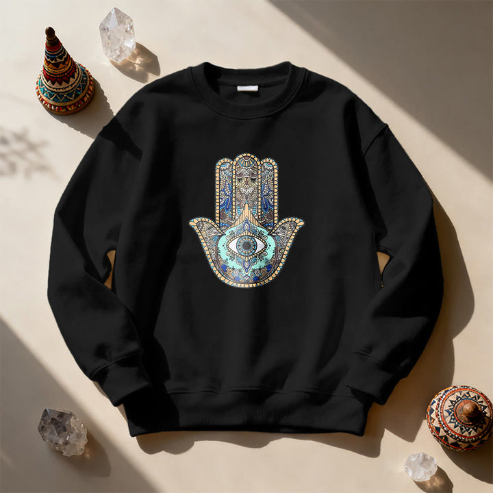 Felpa Olivenorma Chic Evil Eye Hamsa Hand - Nero - 2XL - image 3