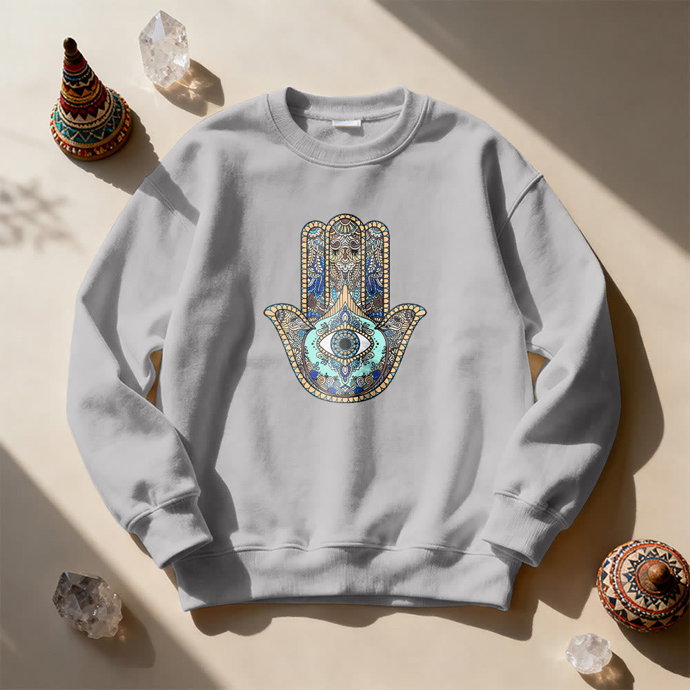 Felpa Olivenorma Chic Evil Eye Hamsa Hand - Grigio - 2XL - image 5