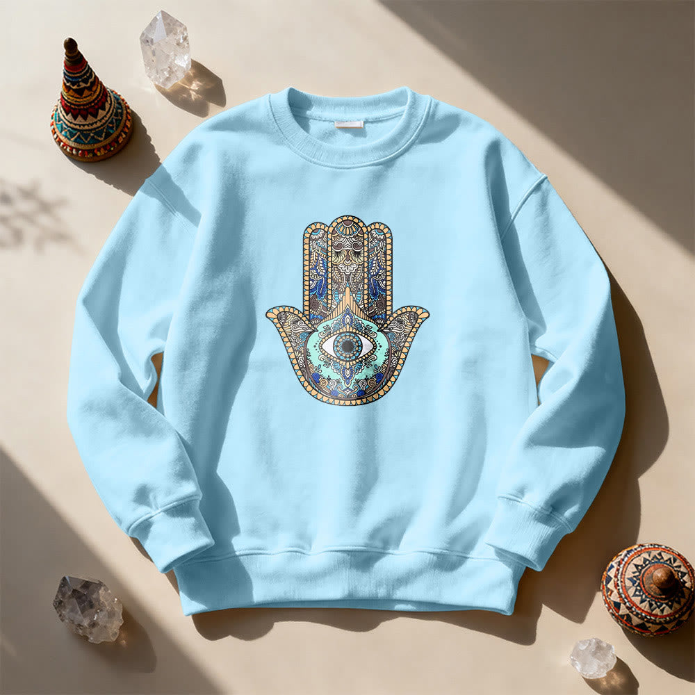 Felpa Olivenorma Chic Evil Eye Hamsa Hand - Blu - 2XL - image 11