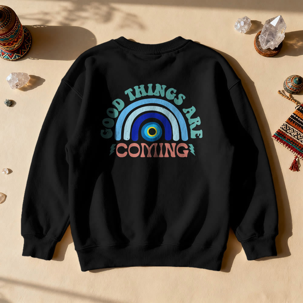 Felpa con cappuccio arcobaleno "Good Things Are Come" Olivenorma - Nero - 2XL - image 1
