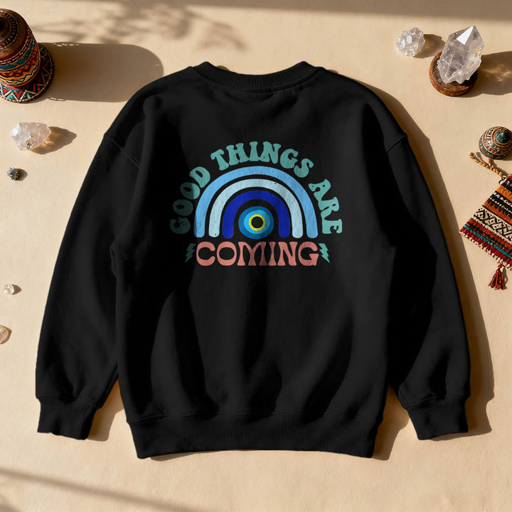 Felpa con cappuccio arcobaleno "Good Things Are Come" Olivenorma - Nero - 2XL - image 1