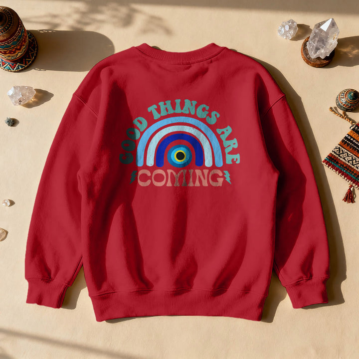 Felpa con cappuccio arcobaleno "Good Things Are Come" Olivenorma - Rosso - 2XL - image 6