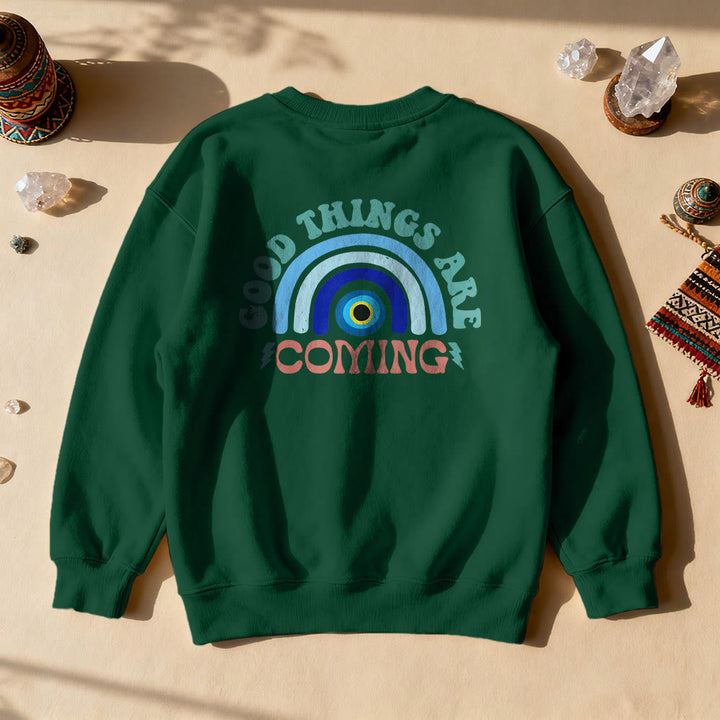 Felpa con cappuccio arcobaleno "Good Things Are Come" Olivenorma - Verde - 2XL - image 7
