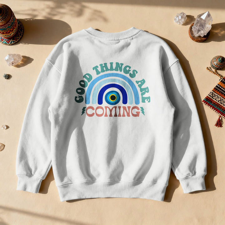 Felpa con cappuccio arcobaleno "Good Things Are Come" Olivenorma - Bianco - 2XL - image 0