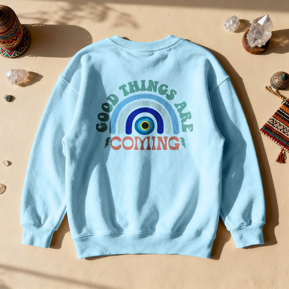 Felpa con cappuccio arcobaleno "Good Things Are Come" Olivenorma - Blu - 2XL - image 5