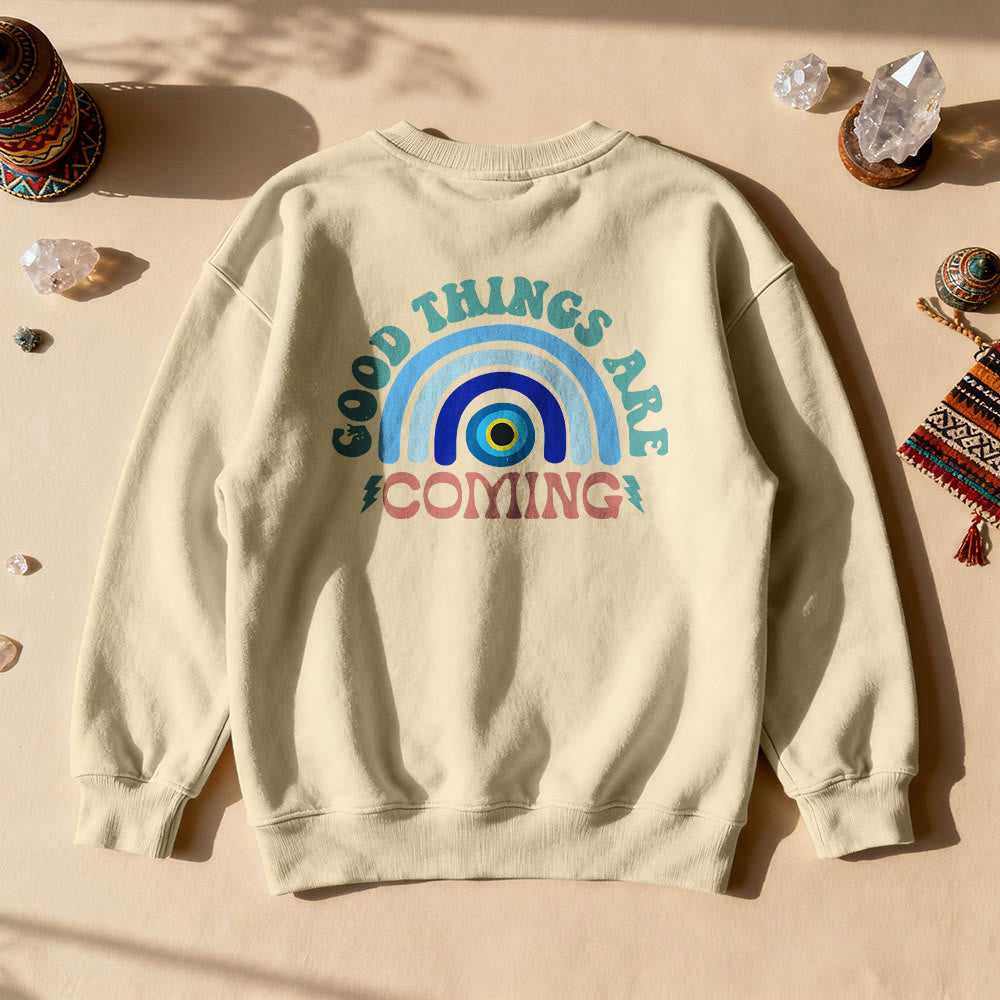 Felpa con cappuccio arcobaleno "Good Things Are Come" Olivenorma - Cachi - 2XL - image 4