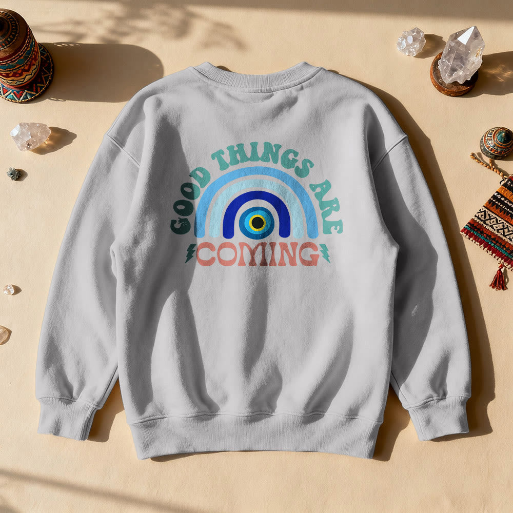 Felpa con cappuccio arcobaleno "Good Things Are Come" Olivenorma - Grigio - 2XL - image 2