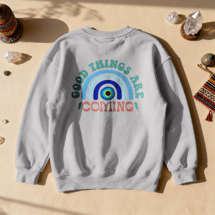 Felpa con cappuccio arcobaleno "Good Things Are Come" Olivenorma - Grigio - 2XL - image 2