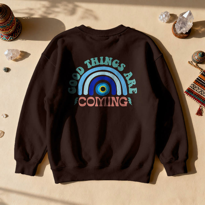 Felpa con cappuccio arcobaleno "Good Things Are Come" Olivenorma - Marrone - 2XL - image 3
