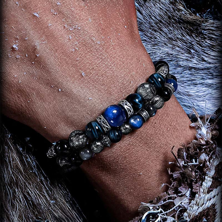 Bracciale Olivenorma con perline rutilate in occhio di tigre blu e quarzo nero - image 3