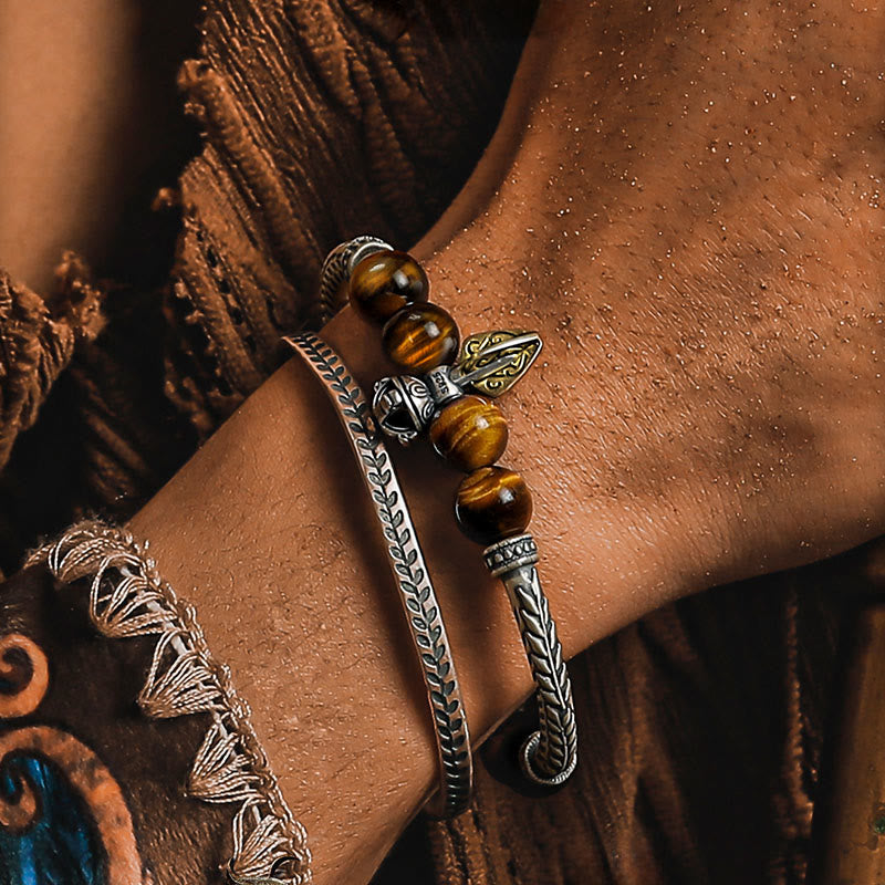 Bracciale Olivenorma Blade con perline in occhio di tigre e ossidiana dorata - image 3