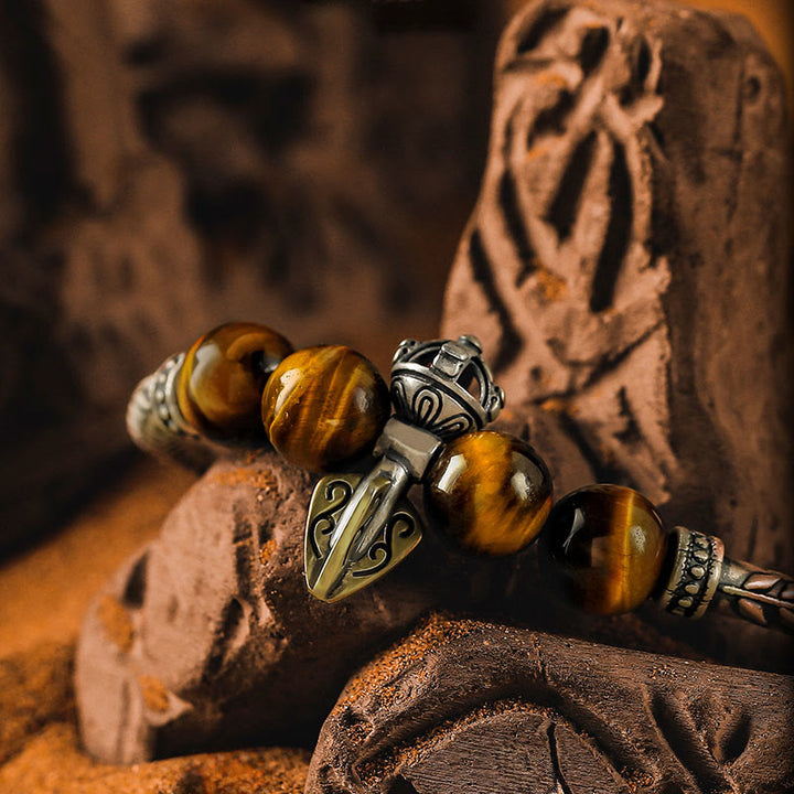 Bracciale Olivenorma Blade con perline in occhio di tigre e ossidiana dorata - image 2
