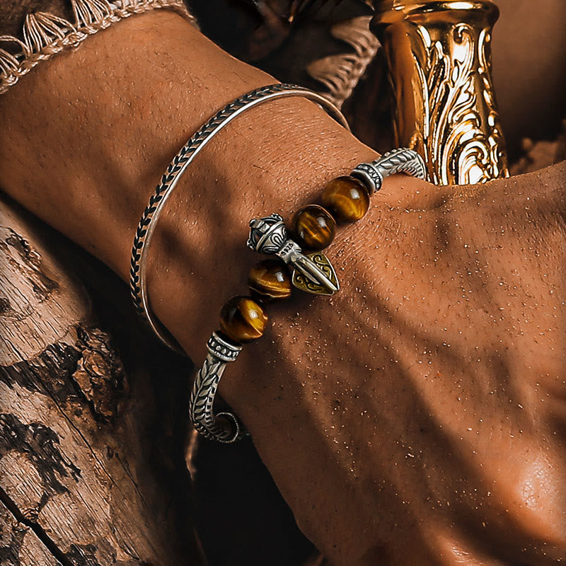Bracciale Olivenorma Blade con perline in occhio di tigre e ossidiana dorata - image 4