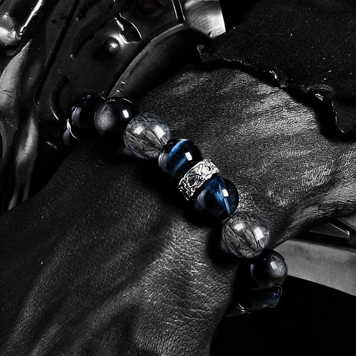 Bracciale Olivenorma con perline in occhio di tigre blu e ossidiana argento - image 3