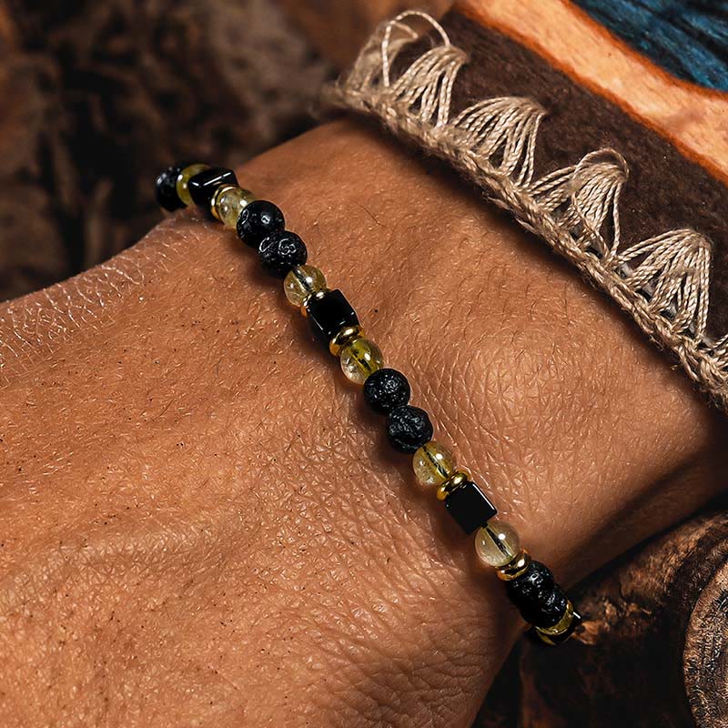 Bracciale Olivenorma in quarzo rutilato dorato e pietra lavica - image 4