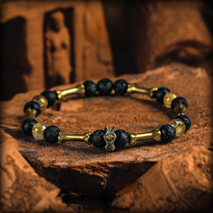 Bracciale Olivenorma in quarzo rutilato dorato e pietra lavica - Stile 2 - 18 centimetri - image 2