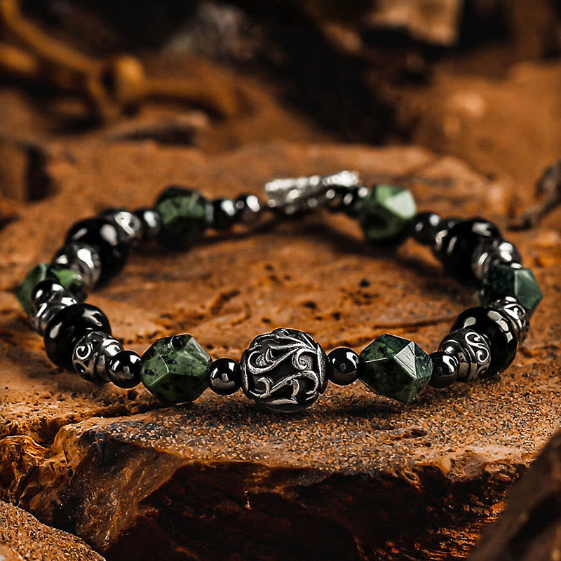 Bracciale Olivenorma in malachite e onice nero - 18 centimetri - image 0