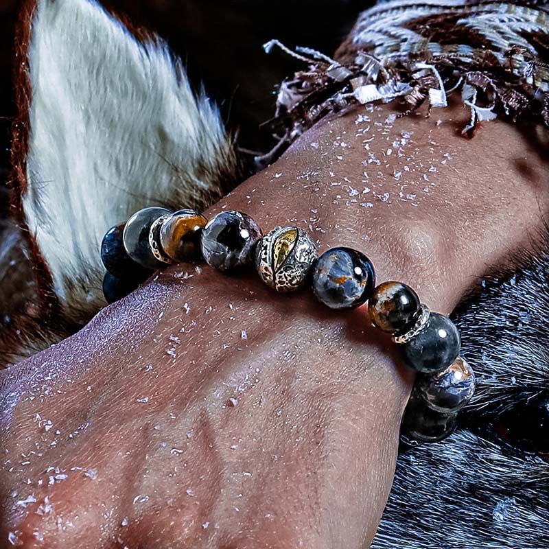 Bracciale Olivenorma con perline di pietersite e acquamarina - image 3