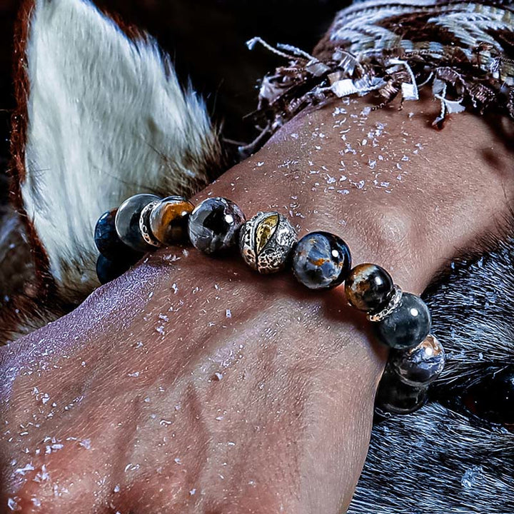 Bracciale Olivenorma con perline di pietersite e acquamarina - image 3