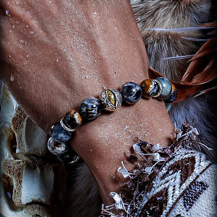 Bracciale Olivenorma con perline di pietersite e acquamarina - image 4