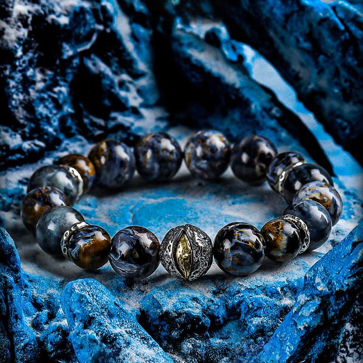 Bracciale Olivenorma con perline di pietersite e acquamarina - 17 centimetri - image 0