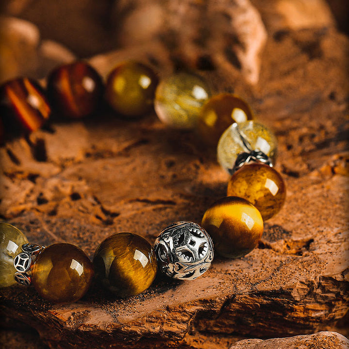 Bracciale di lusso Olivenorma con perline in quarzo rutilato e occhio di tigre - image 2