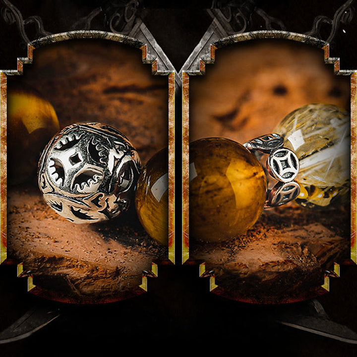 Bracciale di lusso Olivenorma con perline in quarzo rutilato e occhio di tigre - image 3